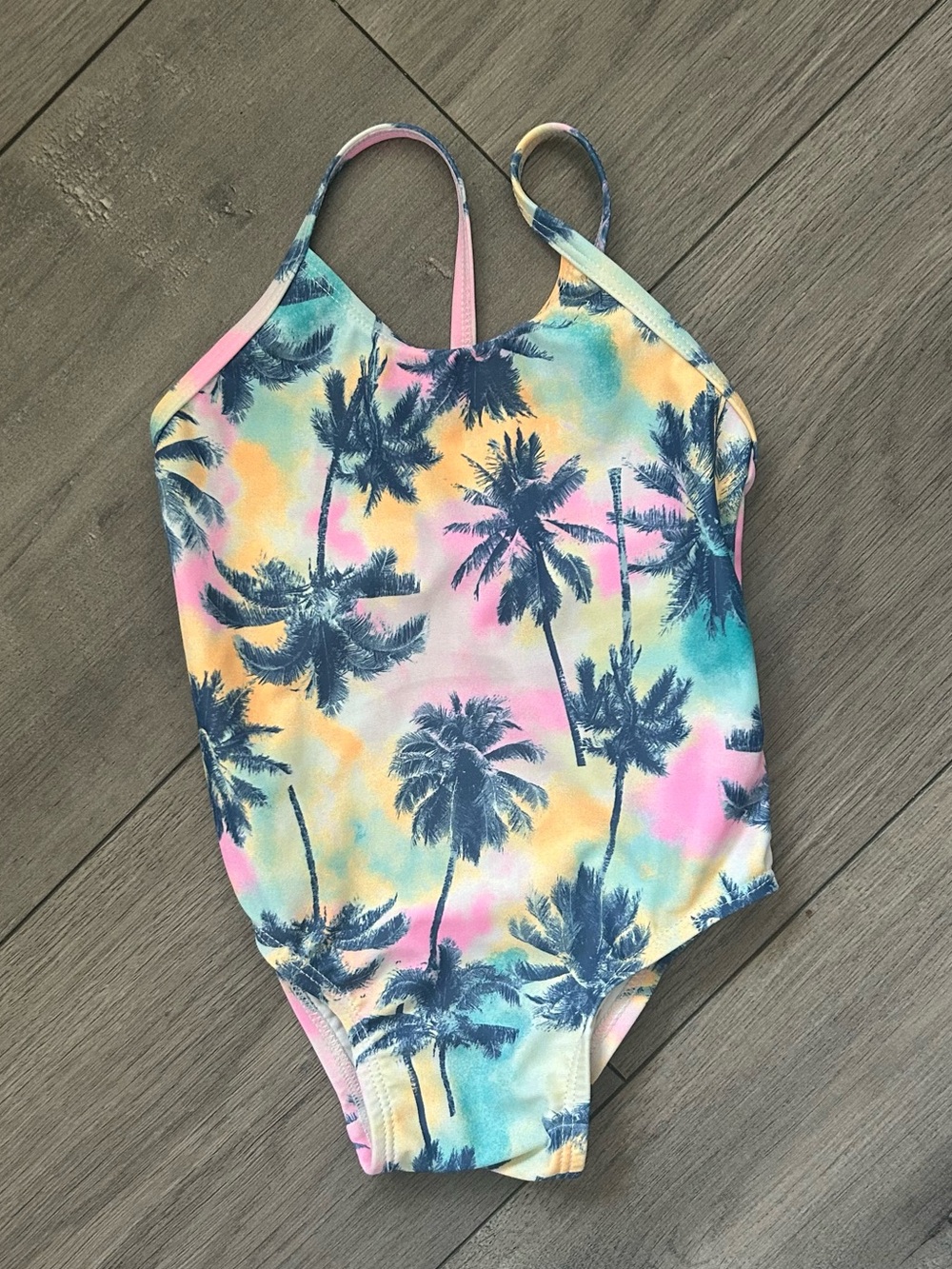 Old Navy girls' tropical tie-dye palm tree one-piece swimsuit, 12-18 Months